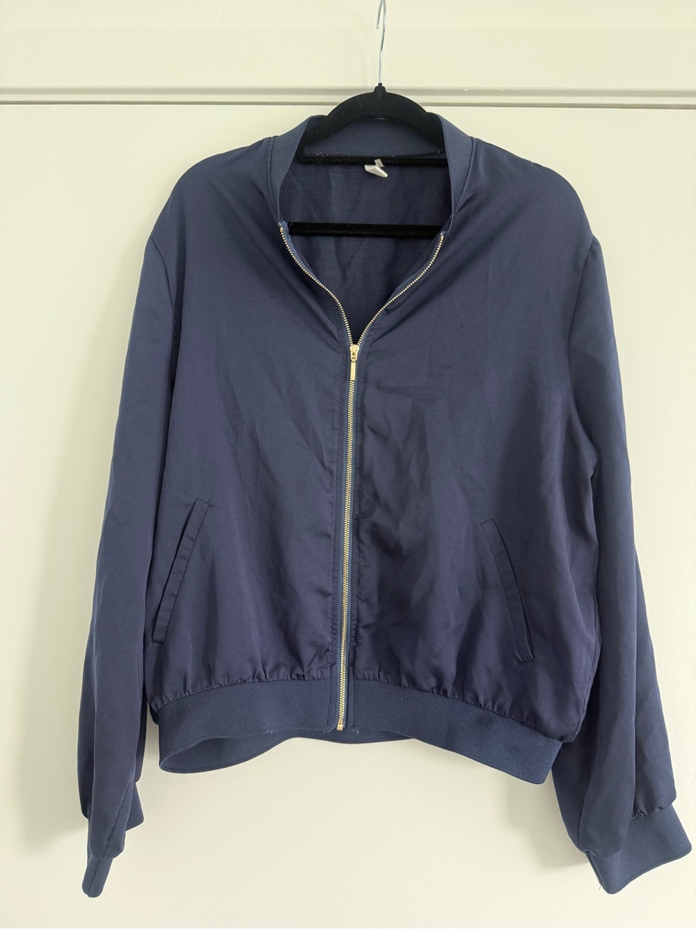glam Navy Zip-Front Bomber Jacket
